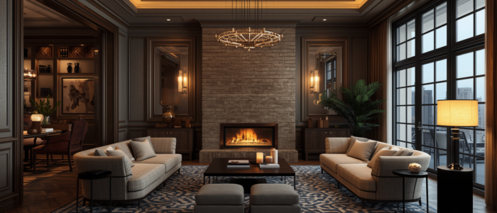 Elegant room interior with textured paint walls, sophisticated design, luxurious ambiance, refined color palette, stylish furniture, ambient lighting, high-end decor (2)